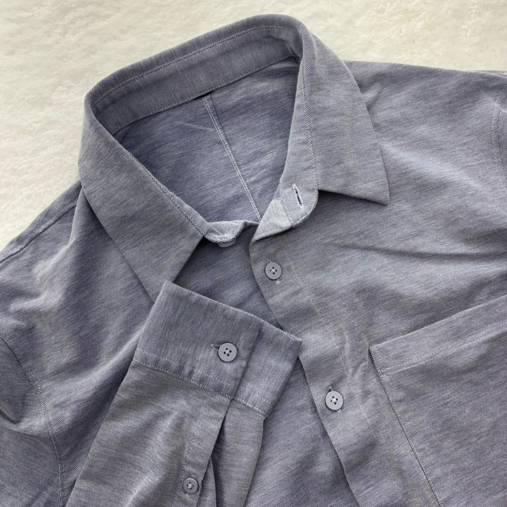 Lululemon Commission Long Sleeve Button Down Shirt Heathered Blue Gray Tech Mens